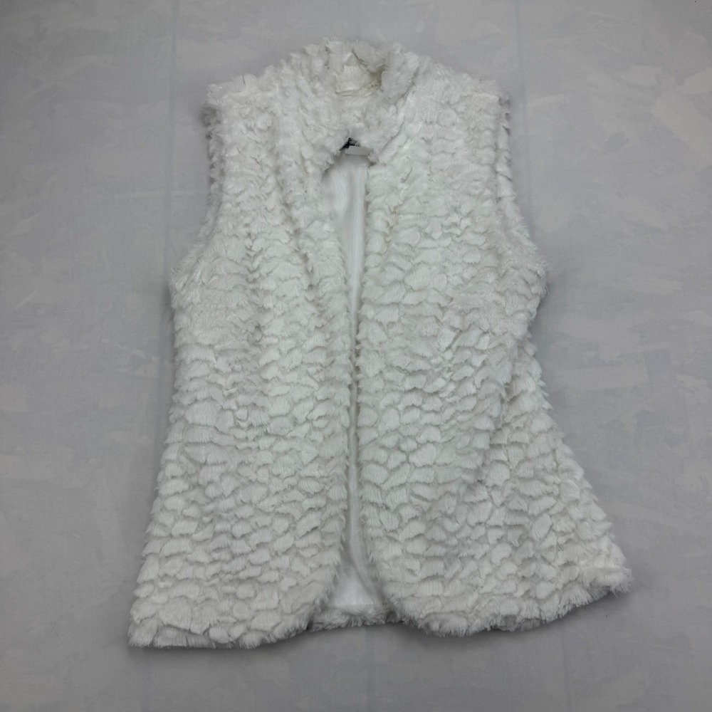 Deb Faux Fur Vest Womens Medium White Regular Comfortable Sleeveless Open Front